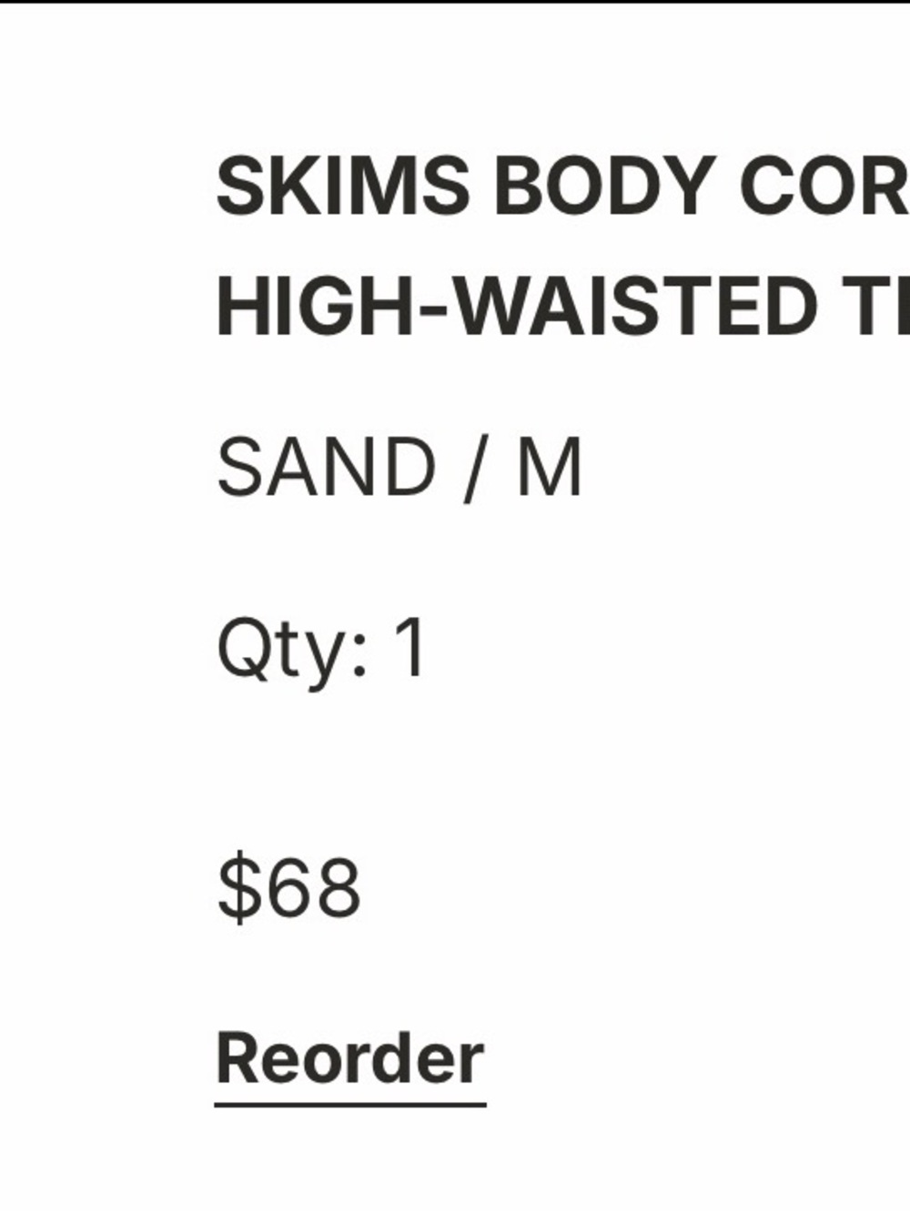 SKIMS Body Core Sculpt High-Waisted Thong – Sand – Size M